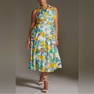 Maeve Tropical Print Midi Dress - Green, Yellow, White 3X
